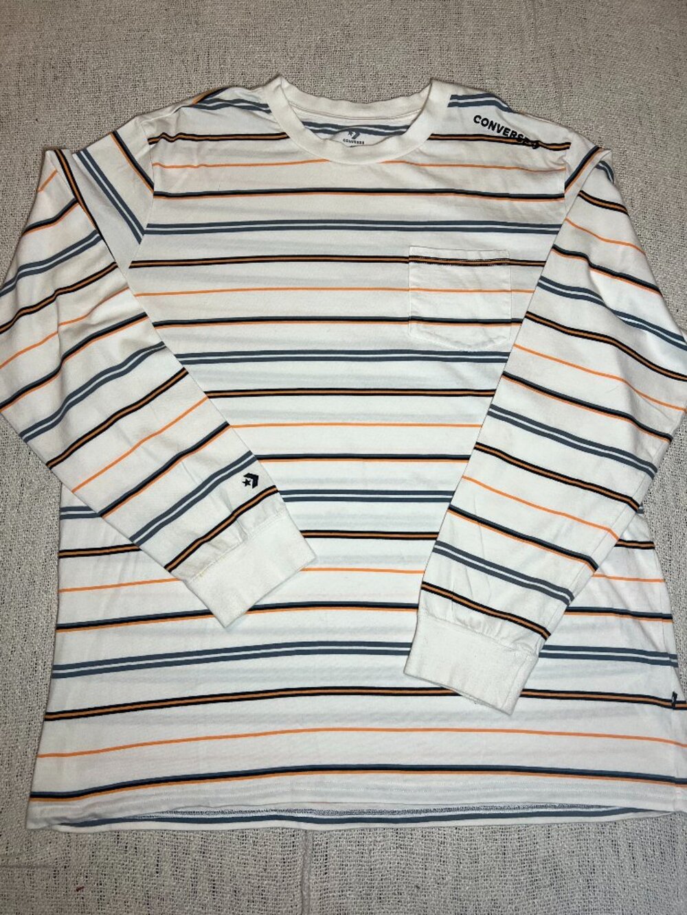 Converse Men’s 2XL Striped Long Sleeve Pocket T-Shirt White Orange Navy